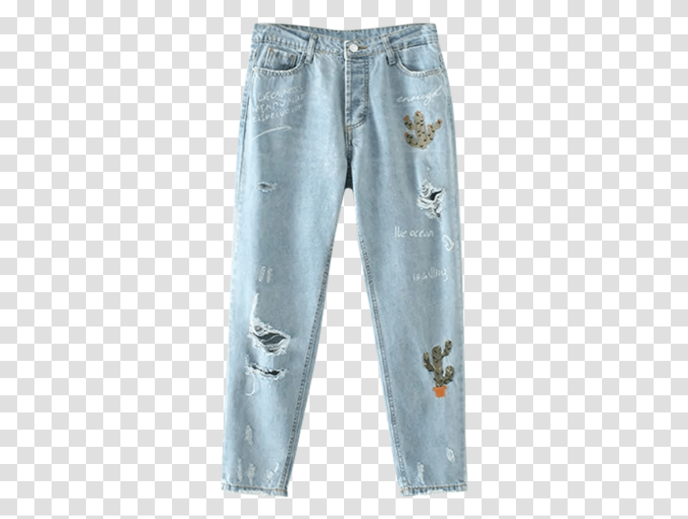 Cereus Embroidered Ripped Jeans, Pants, Apparel, Denim Transparent Png