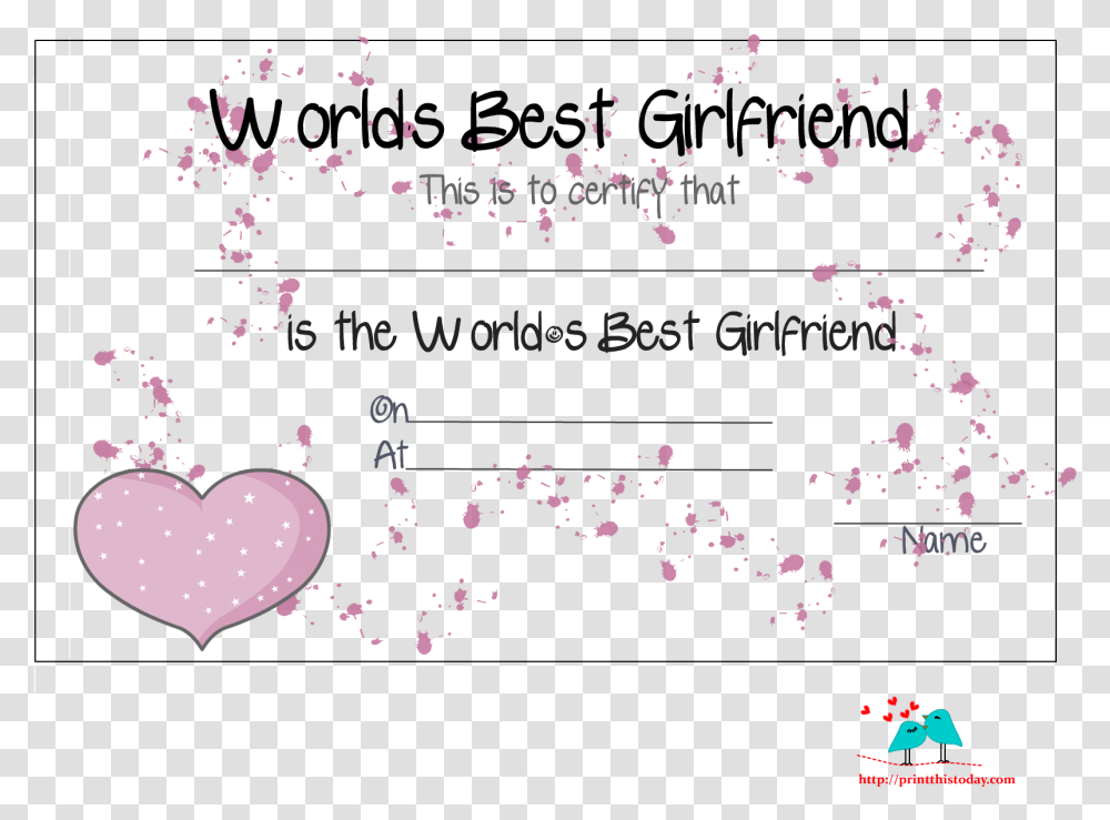 Certificate For The Best Girl Friend, Paper, Heart, Flower Transparent Png