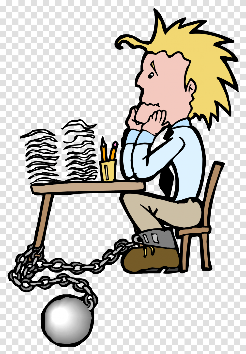 Chained To Desk Cartoon, Sitting, Kneeling, Reading Transparent Png