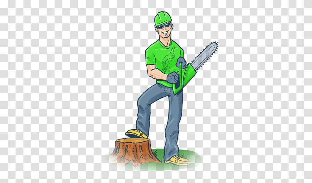 Chainsaw Clipart Tree Service, Person, Helmet, Cleaning Transparent Png