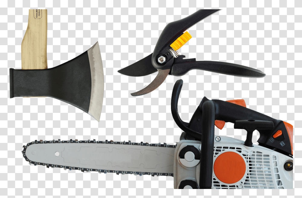 Chainsaw On White Background, Tool, Axe, Chain Saw, Bicycle Transparent Png