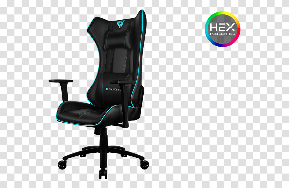 Chair Thunder X3 Rc3 Hex Black Cyan, Cushion, Furniture, Headrest Transparent Png