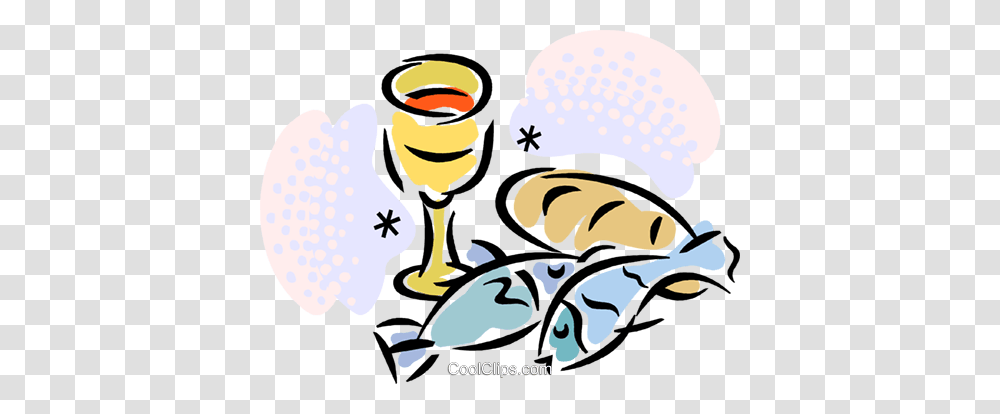 Chalice Fish Bread Royalty Free Vector Clip Art Illustration, Glass, Drawing, Goblet, Doodle Transparent Png