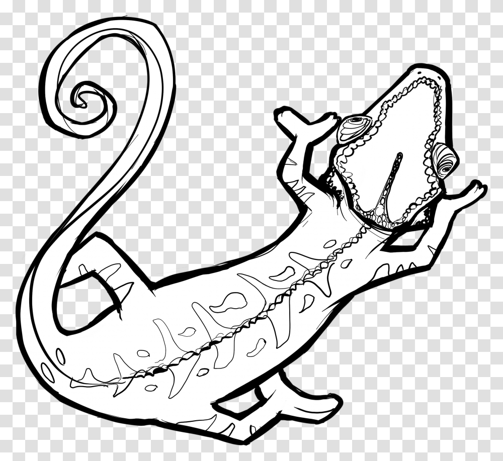 Chamaleon Outlines Black And White Cartoon, Hammer, Animal, Statue, Sculpture Transparent Png