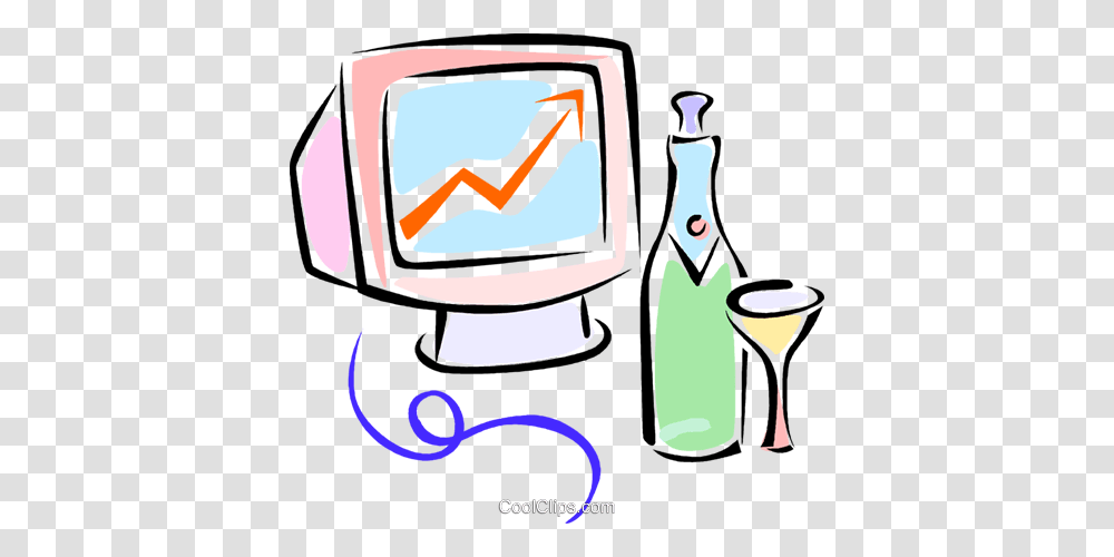 Champagne And Computer Monitor Royalty Free Vector Clip Art, Screen, Electronics, Bottle, Beverage Transparent Png