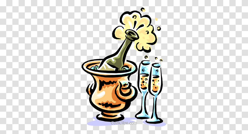 Champagne Bottle Chilling With Glasses Royalty Free Vector Clip, Cutlery, Bowl, Washing, Spoon Transparent Png