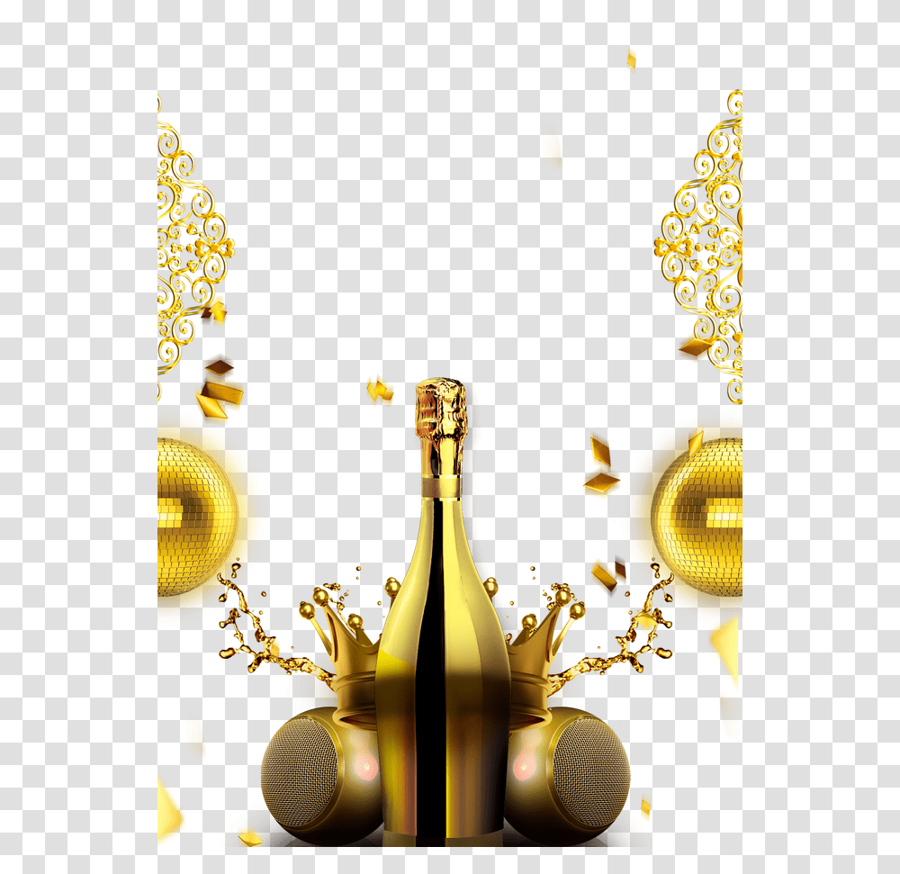 Champagne Bottle Download Image Golden Champagne Bottle, Lighting, Architecture, Building, Crowd Transparent Png