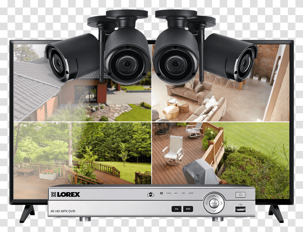 Channel System With 4 Wireless Security Cameras And Wireless Security Camera, Electronics, Monitor, Screen, Display Transparent Png
