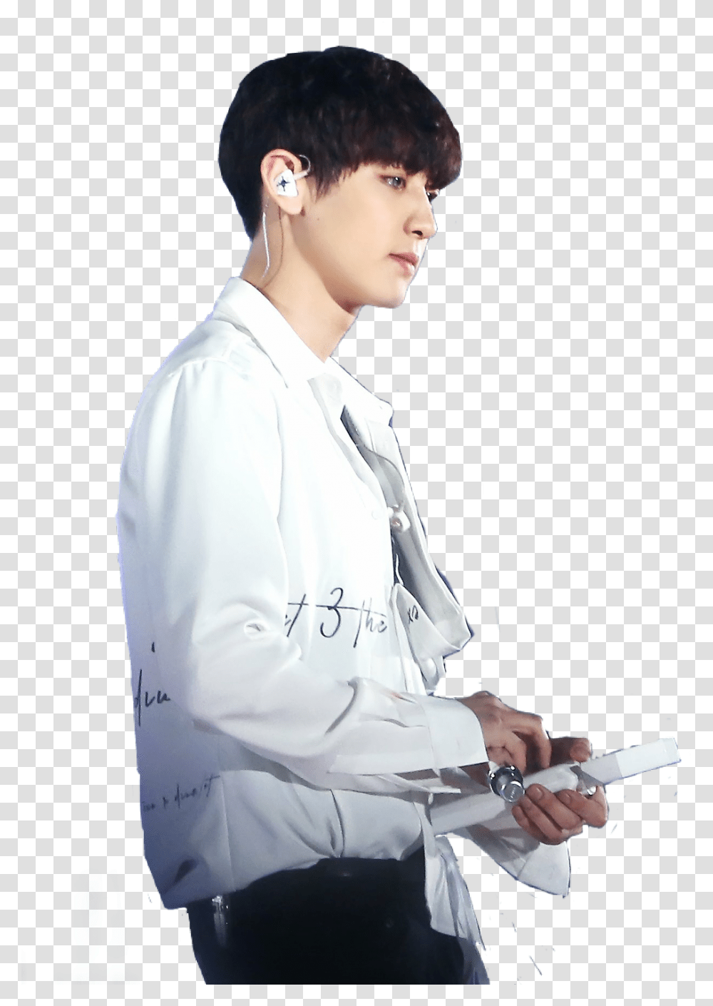 Chanyeol Exo Exol Sitting, Apparel, Lab Coat, Person Transparent Png