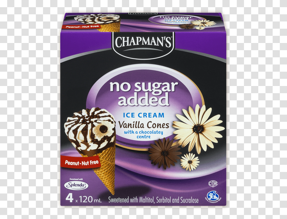 Chapman's Vanilla Ice Cream Cone Chapman's No Sugar Added Ice Cream Sandwich, Dessert, Food, Creme, Plant Transparent Png