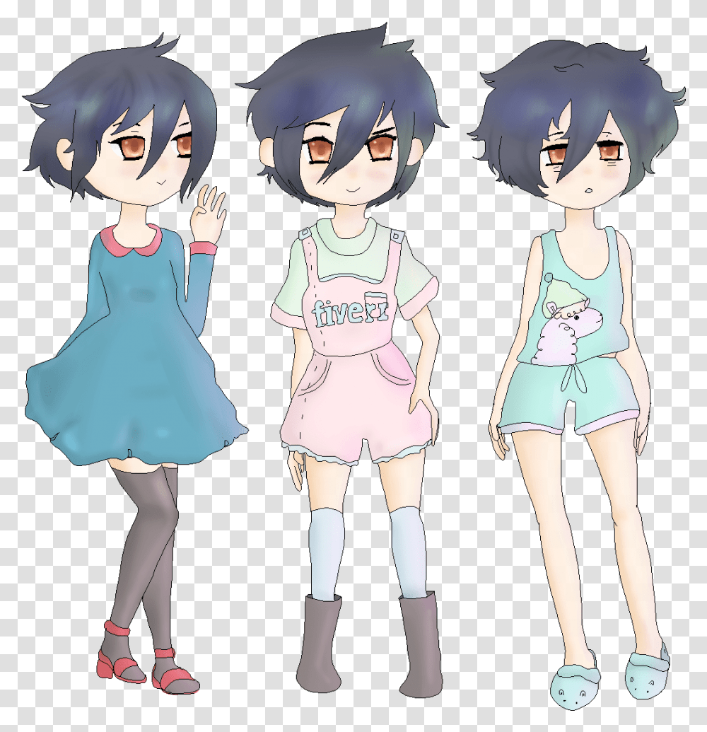 Character 3 Times In A Cute Anime Style Cartoon, Person, Clothing, Female, Girl Transparent Png