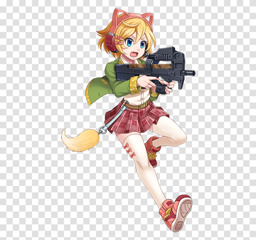 Character Anime Girl Shooting Gun, Costume, Person, Skirt Transparent Png
