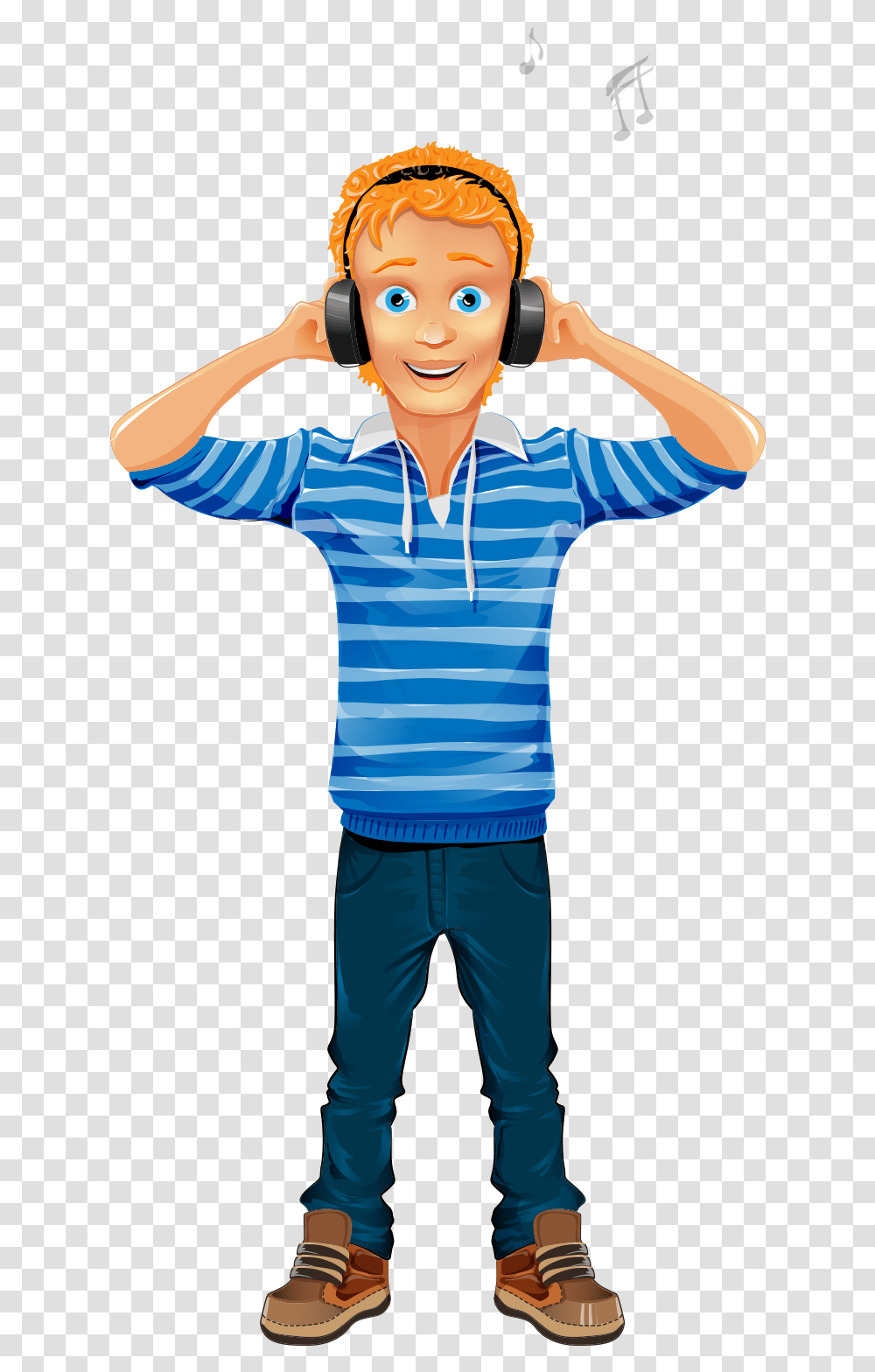 Character Cartoon Boy Illustration Boy With Headphones Vector, Sleeve, Person, Face Transparent Png