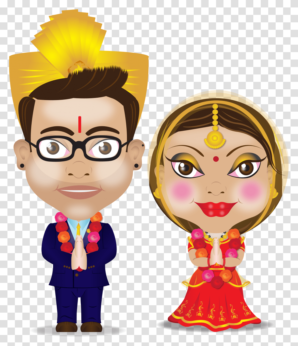 Character Design Modern Hindu Wedding Card On Hindu Marriage Cartoon, Person, Human, Crowd, People Transparent Png