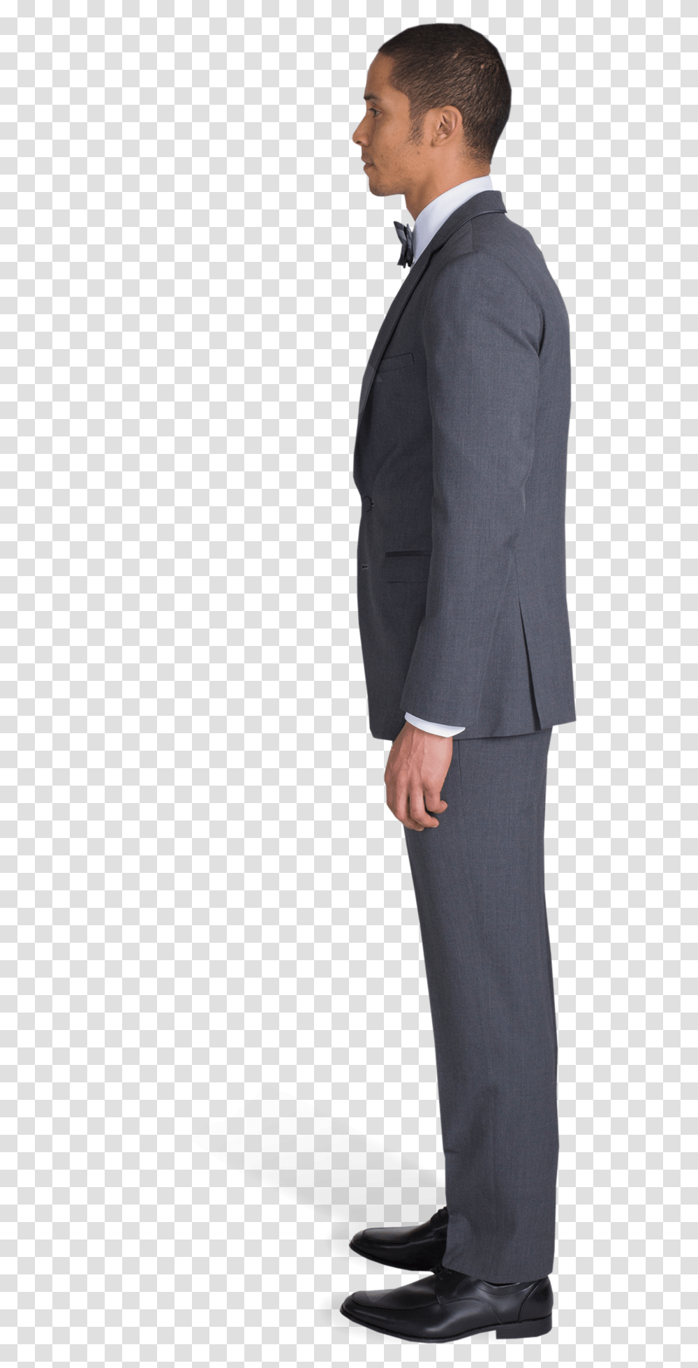 Charcoal Gray Notch Lapel Suit Side View Of A Standing Person, Overcoat, Tuxedo, Sleeve Transparent Png