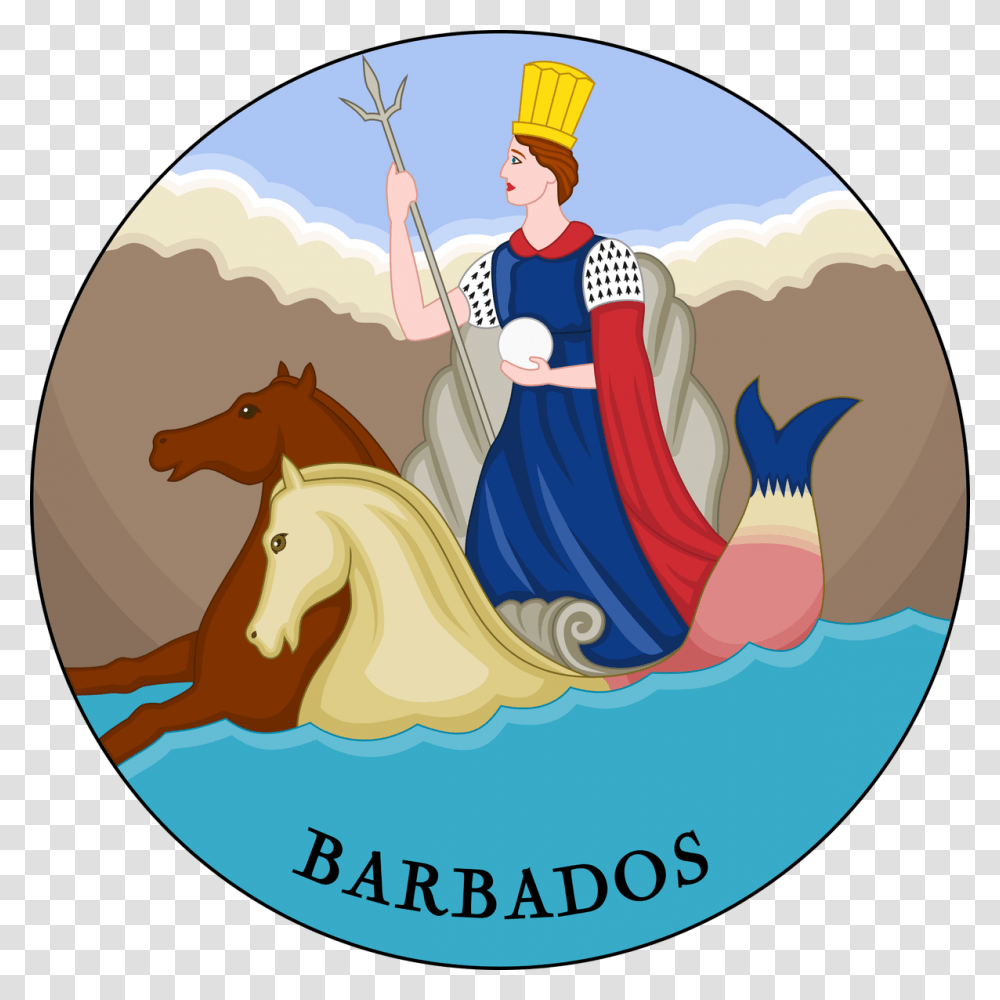 Chariot Drawn By Seahorses While Holding A Trident Barbados 1816 Flag, Person, Mammal, Animal, Leisure Activities Transparent Png