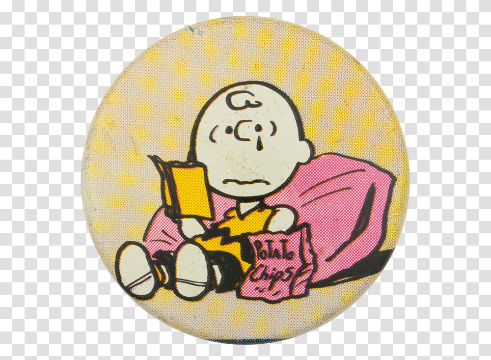 Charlie Brown With Potato Chips Busy Beaver Button Museum Cartoon, Logo, Symbol, Trademark, Badge Transparent Png