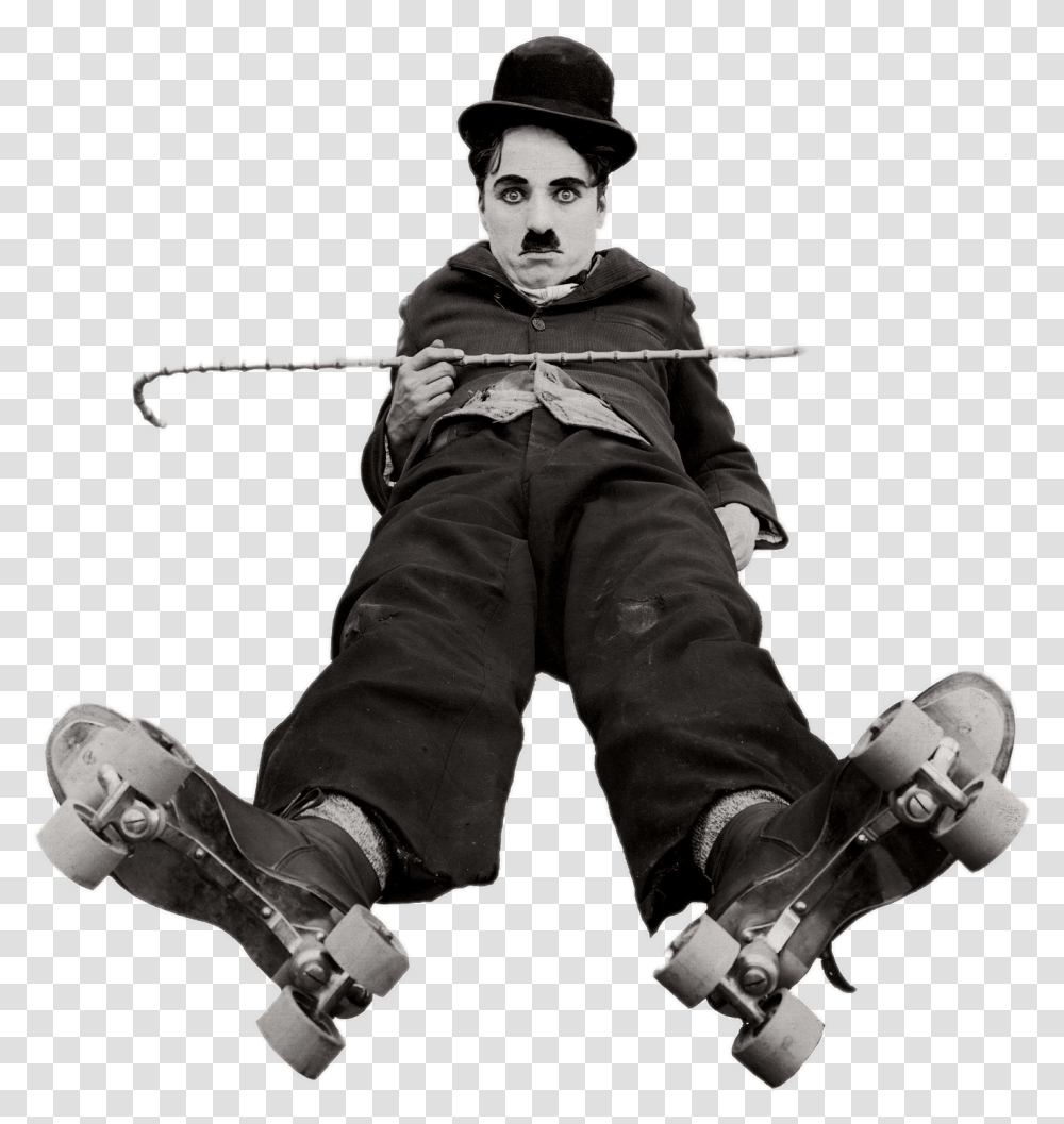 Charlie Chaplin On Roller Skates Charlie Chaplin, Person, Performer, Leisure Activities Transparent Png