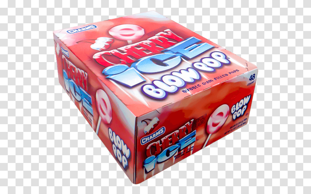 Charms Cherry Ice Blow Pop Bubble Gum Filled 48 Count Baked Goods, Nature, Outdoors, Box, Sweets Transparent Png