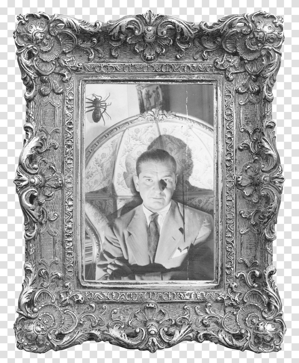 Chas Addams Mastermind Of Goth Humor - Films We Like Antique Old Gold Picture Frame, Tie, Person, Clothing, Face Transparent Png