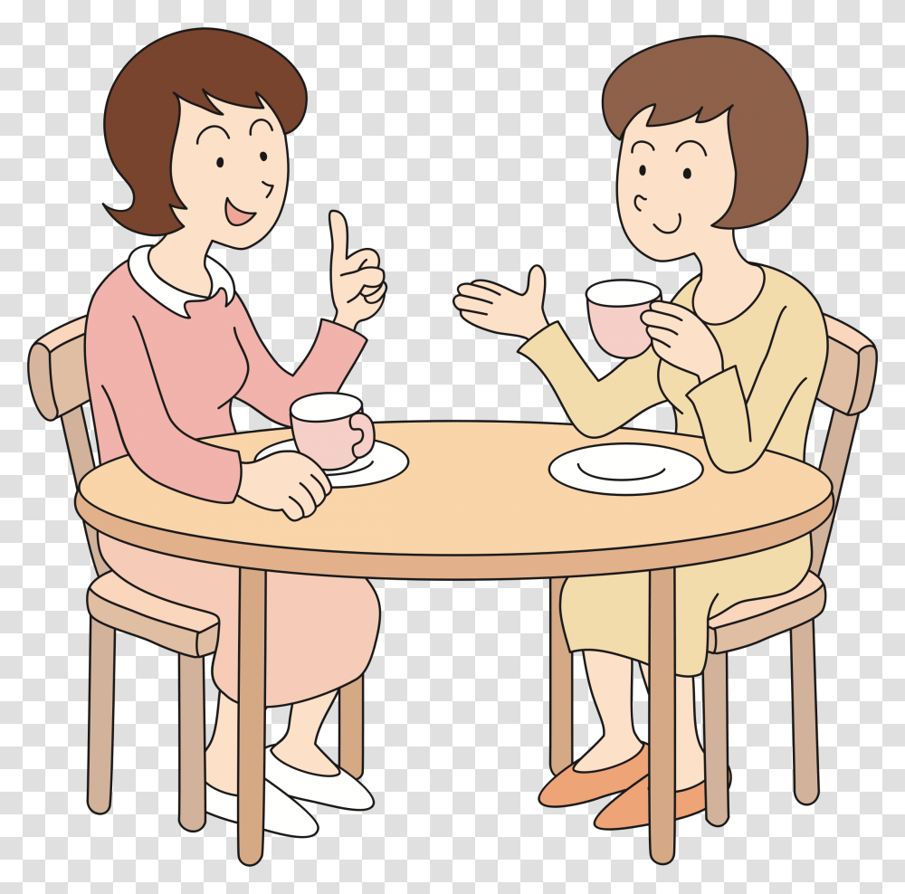 Chat With Friends Clipart, Chair, Furniture, Person, Table Transparent Png