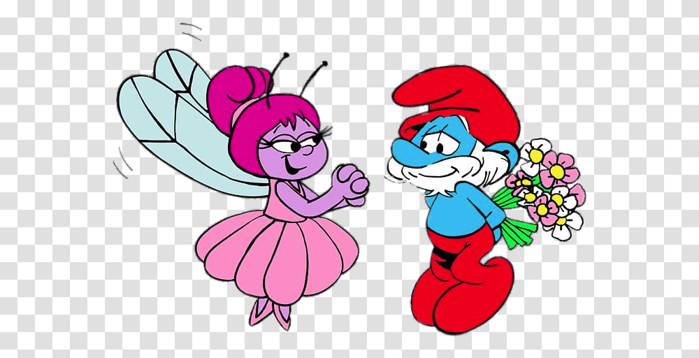 Check Out This Papa Smurf Giving Flowers To Fairy, Art, Graphics, Outdoors Transparent Png