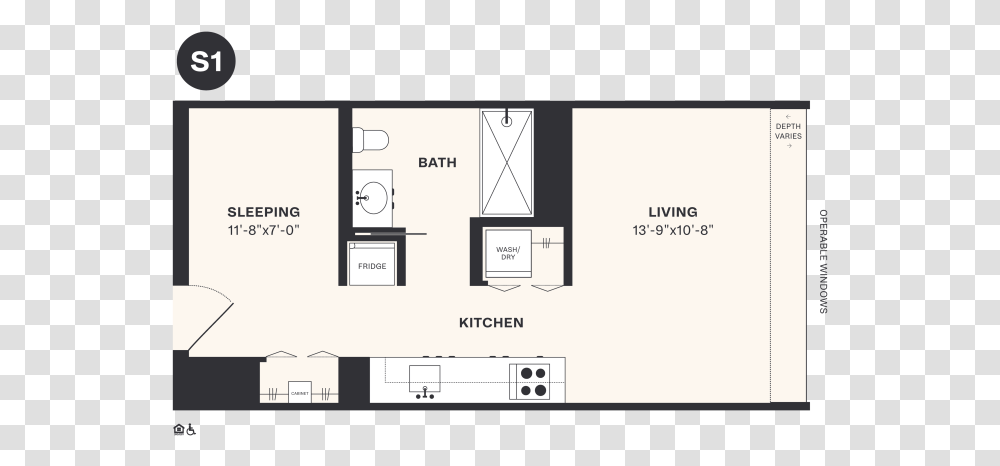 Check Out This Studio Apartment Dot, Floor Plan, Diagram, Plot, Business Card Transparent Png