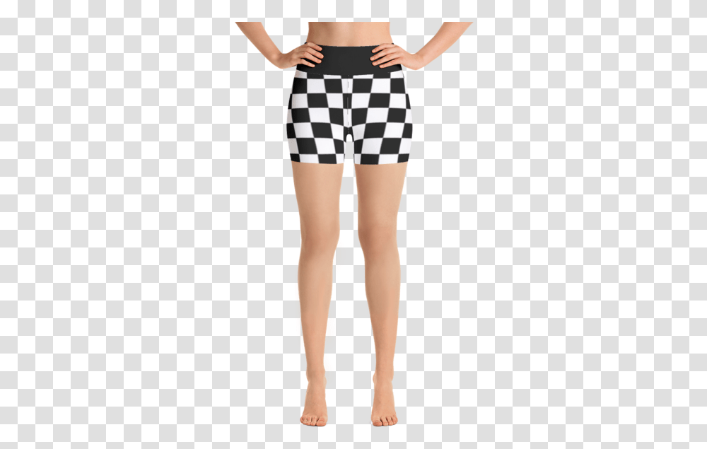Checkered Flag All Over Print Yoga Fitness Shorts Checkered Biker Shorts, Clothing, Pants, Person, Footwear Transparent Png