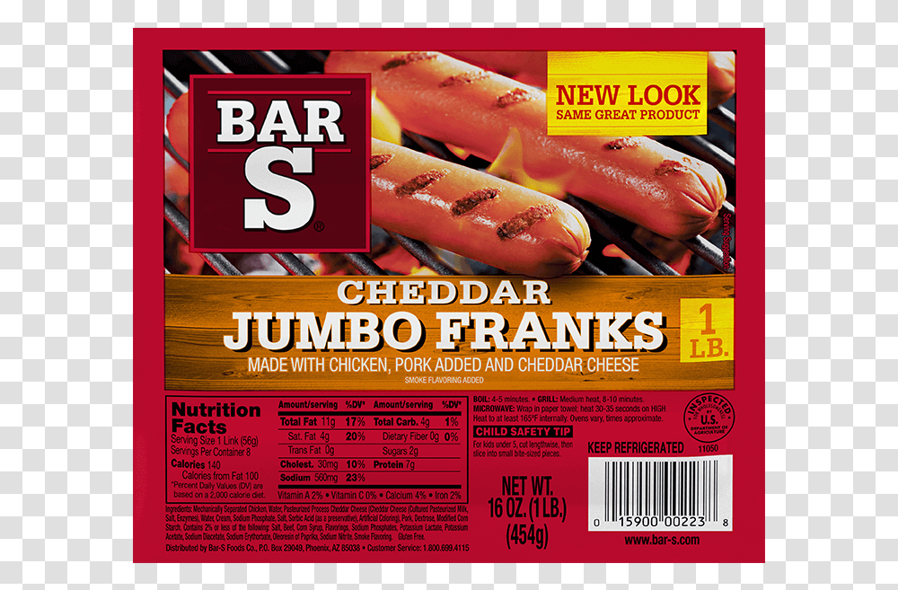 Cheddar Franks Bar S Hot Dogs, Food, Label, Advertisement Transparent Png