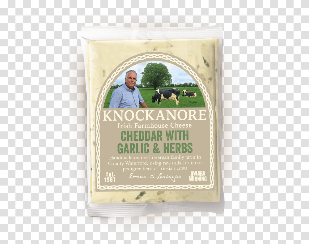 Cheddar With Garlic Amp Herbs Grass, Person, Cow, Poster, Advertisement Transparent Png