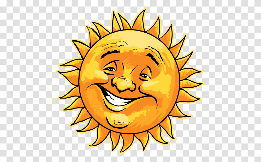 Cheerful Smiling Sun Sunshine Man Face Yellow Ball Round, Outdoors, Nature, Label Transparent Png