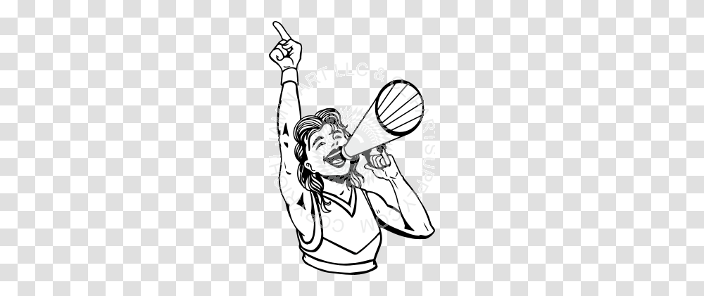 Cheerleader With Megaphone Holding Up One Finger, Person, Drawing Transparent Png