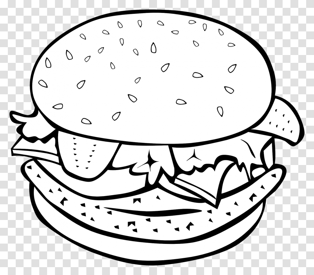 Cheese Burger Sandwich Vector Clip Art Food Clipart Black And White, Dish, Meal, Lunch Transparent Png