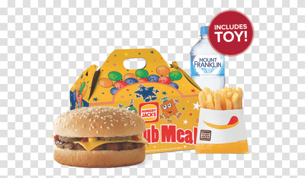 Cheeseburger Kids Pack Hungry Jacks Happy Meal, Food, Fries, Birthday Cake, Dessert Transparent Png