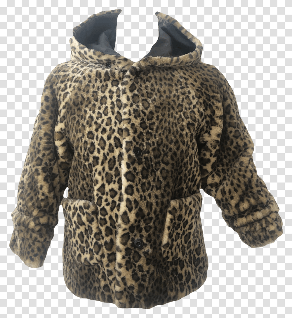 Cheetah Print Coat With Hood And Leather Inside Lining Fur Clothing, Apparel, Jacket, Overcoat, Sleeve Transparent Png