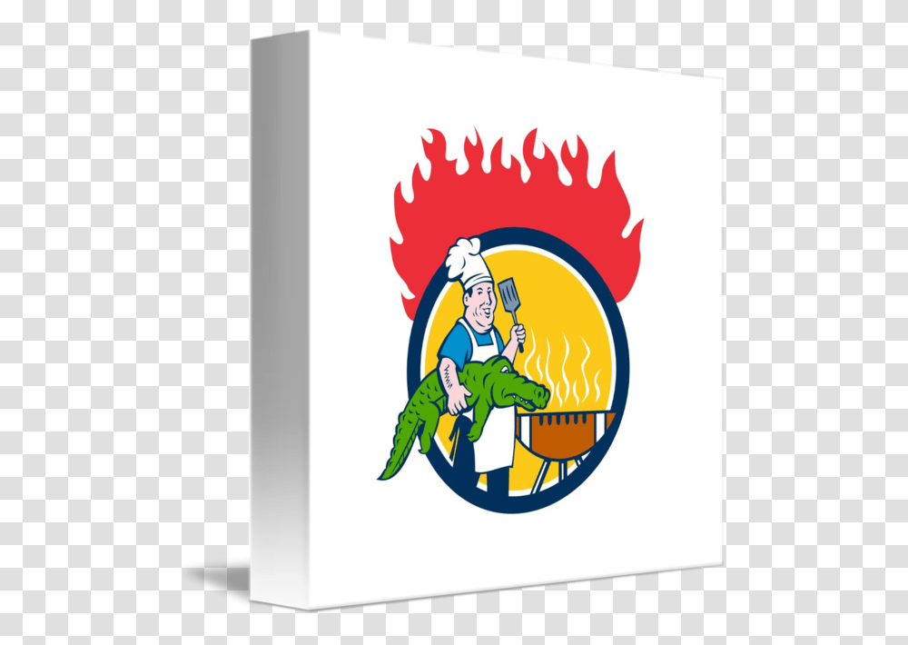 Chef Alligator Spatula Bbq Grill Fire Circle Carto Illustration, Poster, Logo Transparent Png