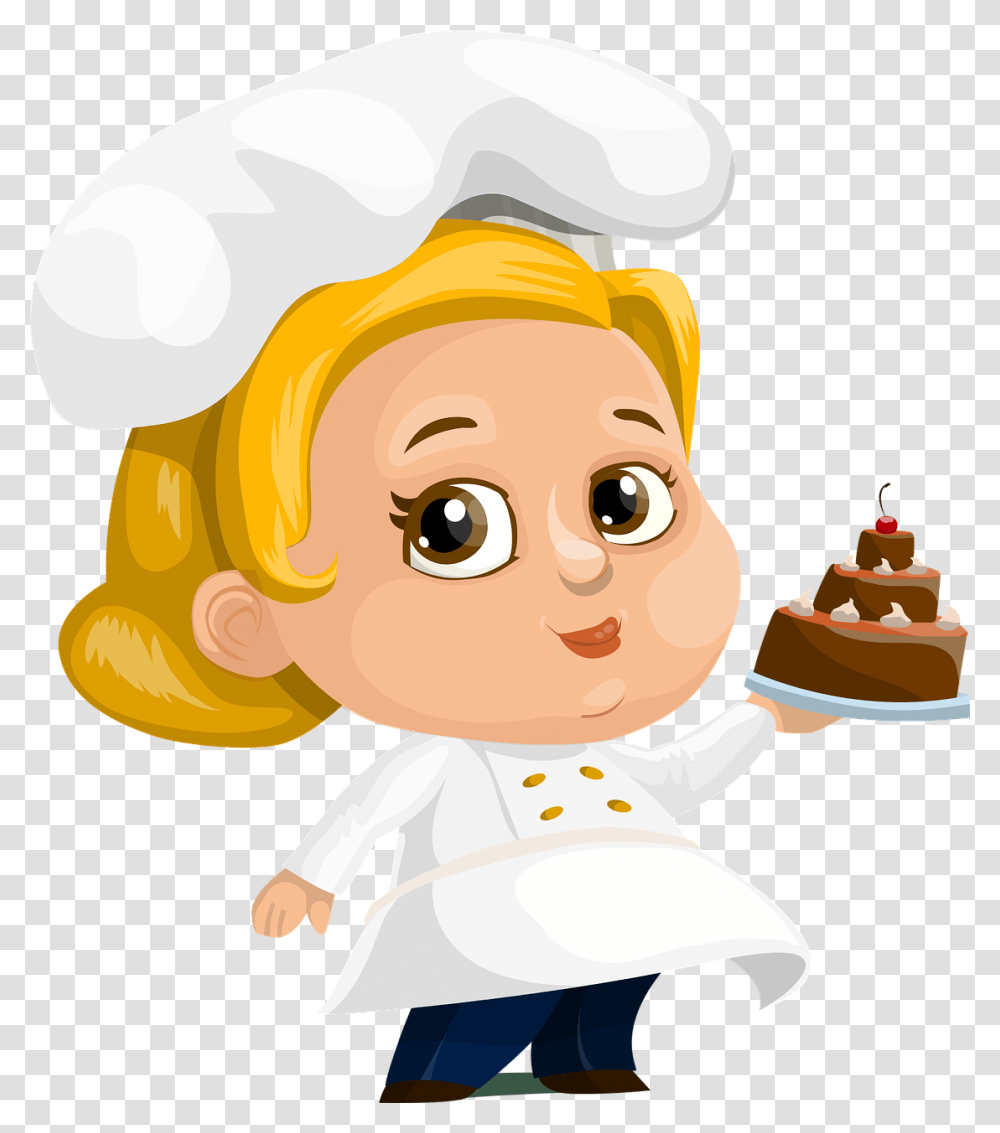 Chef Cake Woman Lady Female Chubby Hat Dressed Pastry Chef Cartoon, Dessert, Food, Cream, Creme Transparent Png