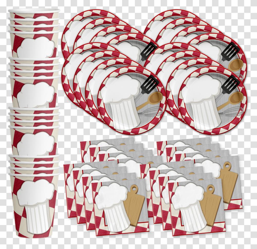 Chef Cooking Birthday Party Tableware Kit For 16 Guests Chef Party Decorations, Helmet, Sock, Shoe, Nature Transparent Png