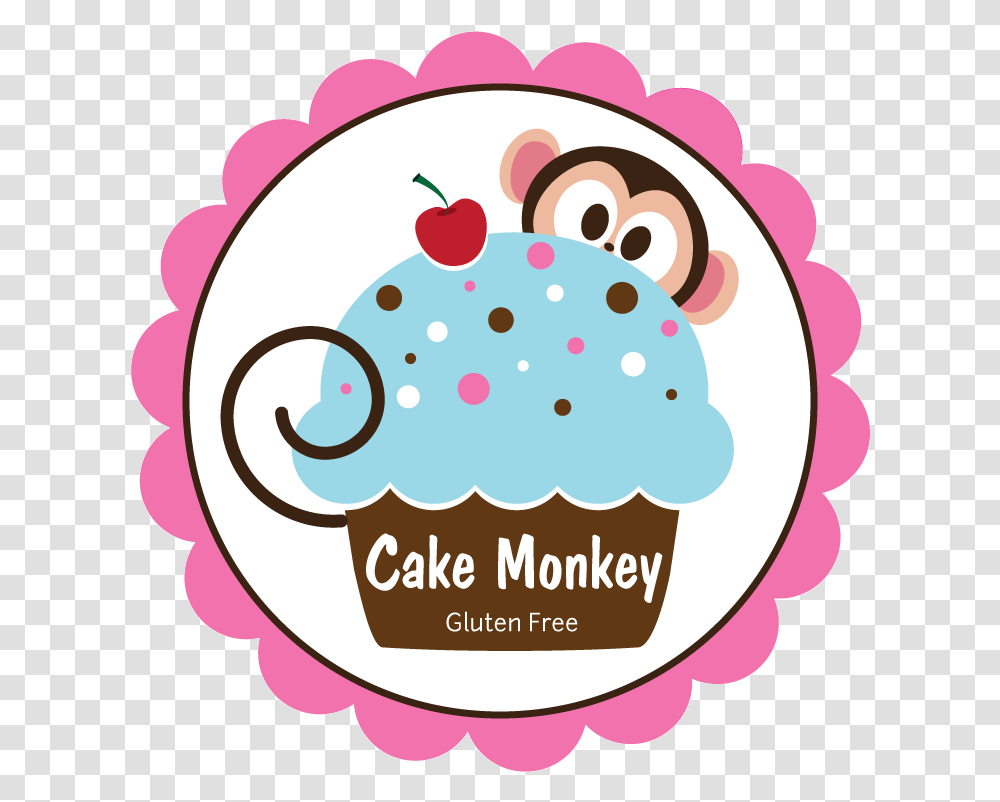 Chef Logo Design For Cake Monkey As The Business Name And Black Scalloped Circle Clipart, Label, Text, Cream, Dessert Transparent Png
