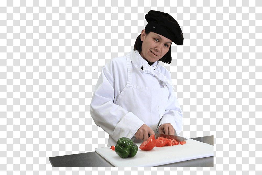 Chef Student Chopping Vegetables On A Cutting Board Chef And Student, Person, Human, Plant, Food Transparent Png