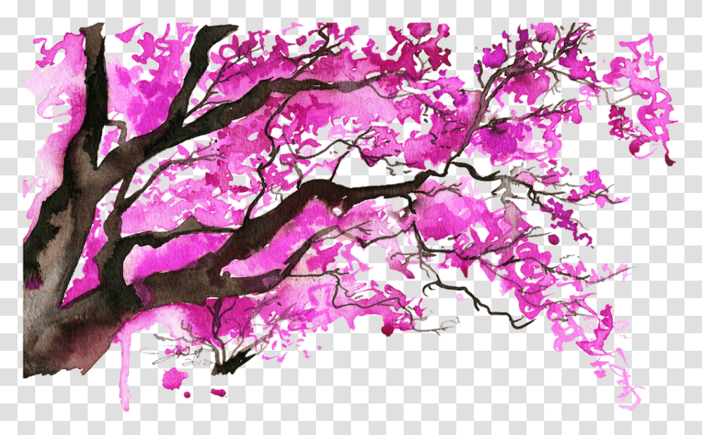 Cherry Blossom Japanese Blossom Trees Painting Hd Japanese Pink Tree Painting, Plant, Flower, Pattern, Fruit Transparent Png