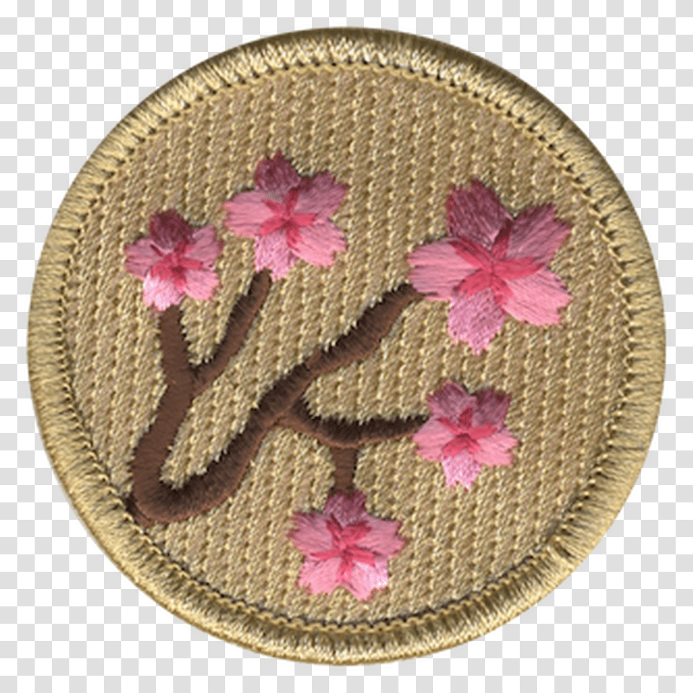 Cherry Blossom Patrol Patch Embellishment, Rug, Pattern, Plant, Embroidery Transparent Png
