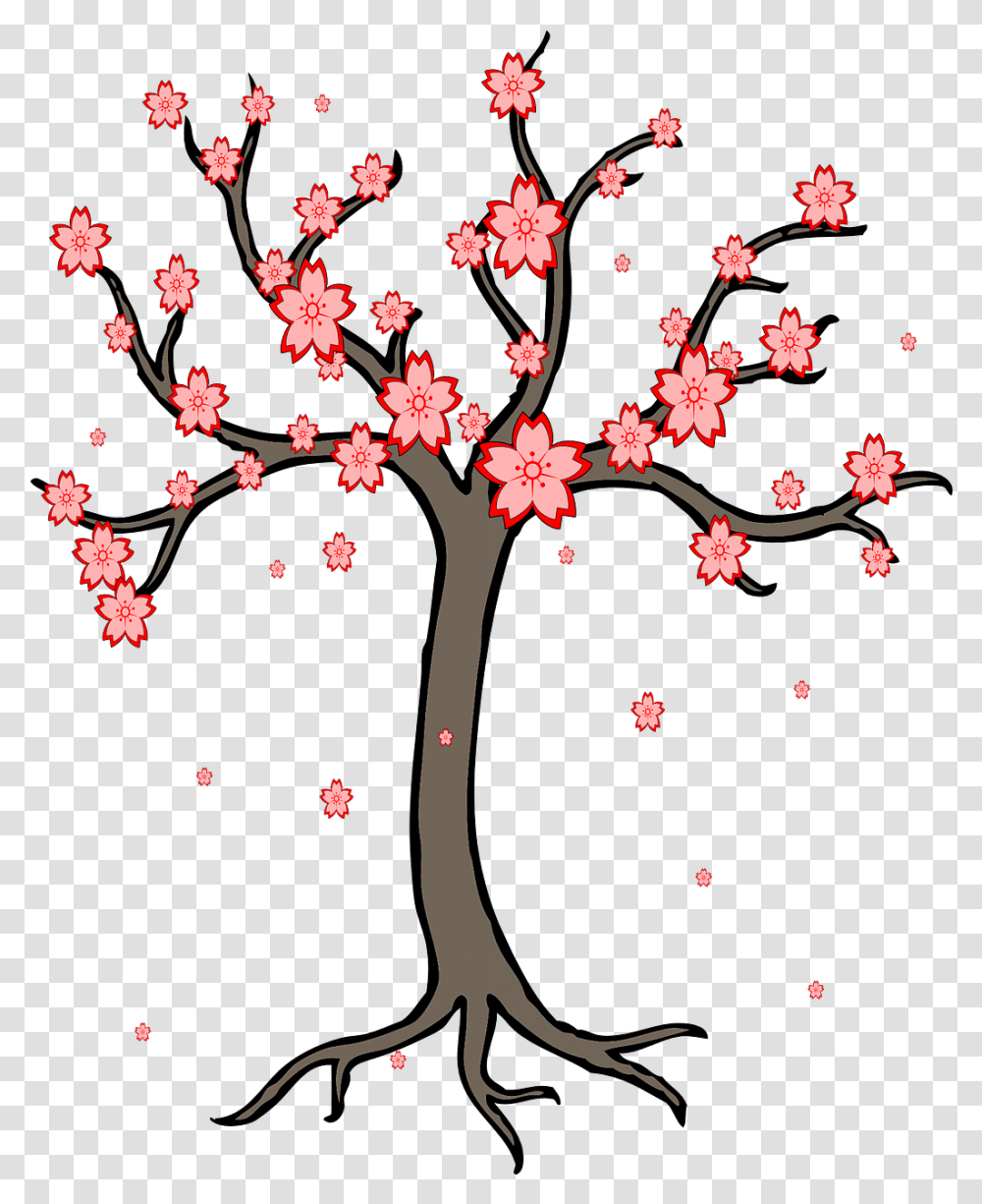 Cherry Blossom Tree Image Tree Trunk Clipart Black And White Tree Clipart, Plant, Flower Transparent Png