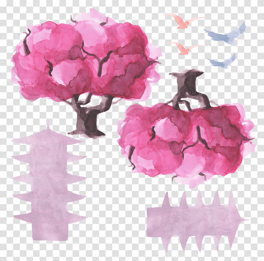 Cherry Blossom Tree Wall Decal Sakura Set Isometric Cherry Blossom Tree Transparent Png