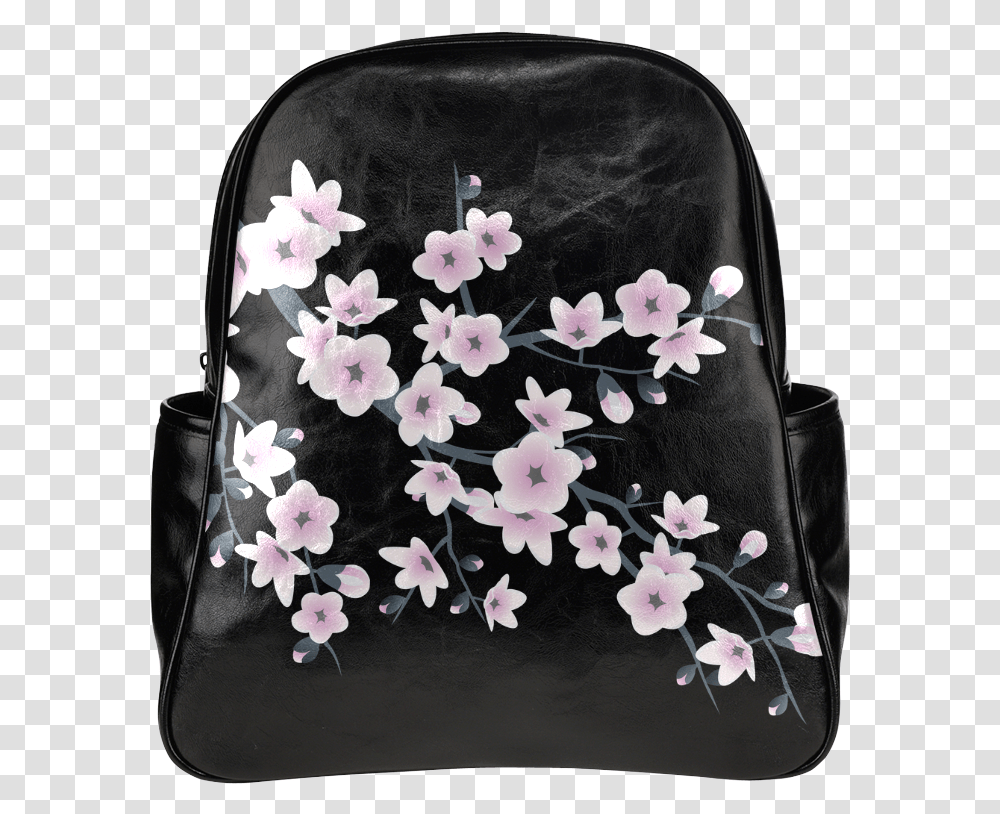 Cherry Blossoms Black Pink Sakura Floral Asia Multi Pockets, Bag, Accessories, Accessory, Backpack Transparent Png