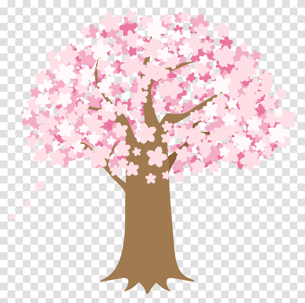 Cherry Blossoms Tree Clipart Free Download Watching Cherry Blossoms Clipart Black And White, Plant, Flower, Petal, Cross Transparent Png