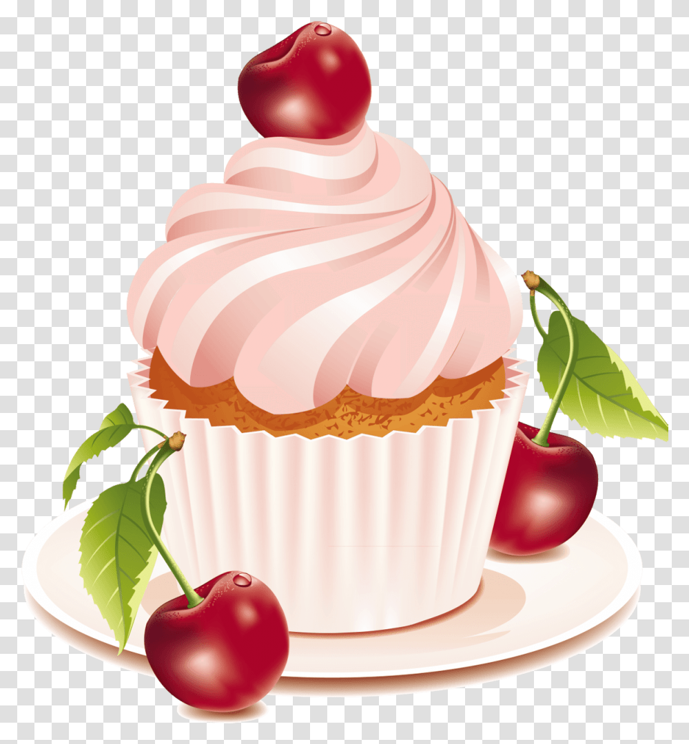 Cherry Cake Clipart Cherry Cake Clipart, Plant, Cupcake, Cream, Dessert Transparent Png
