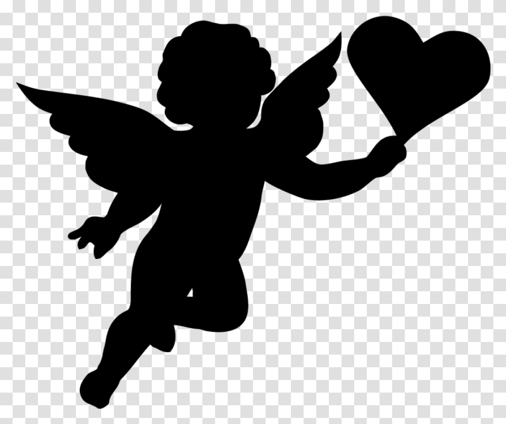Cherub Cupid Silhouette Clip Art Baby Angel Clipart Black And White, Gray, World Of Warcraft Transparent Png