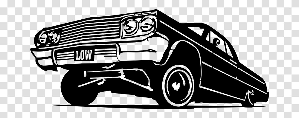 Chevrolet Impala Vintage Car Lowrider Black And White Low Rider Art, Vehicle, Transportation, Gun, Antique Car Transparent Png
