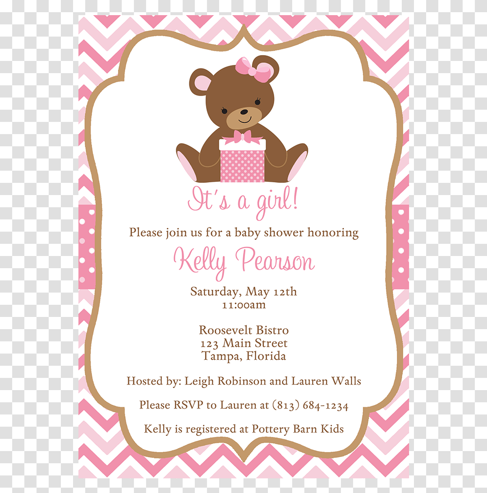 Chevron Teddy Bear Pink Baby Shower Invitation Teddy Bear Baby Shower Invitations, Advertisement, Poster, Flyer, Paper Transparent Png